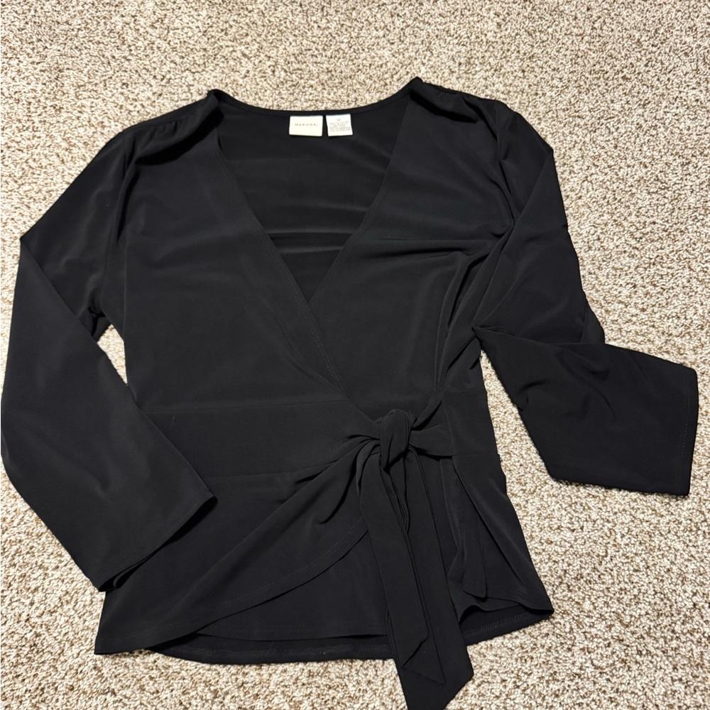 Merona Black Wrap Blouse with Tie Front